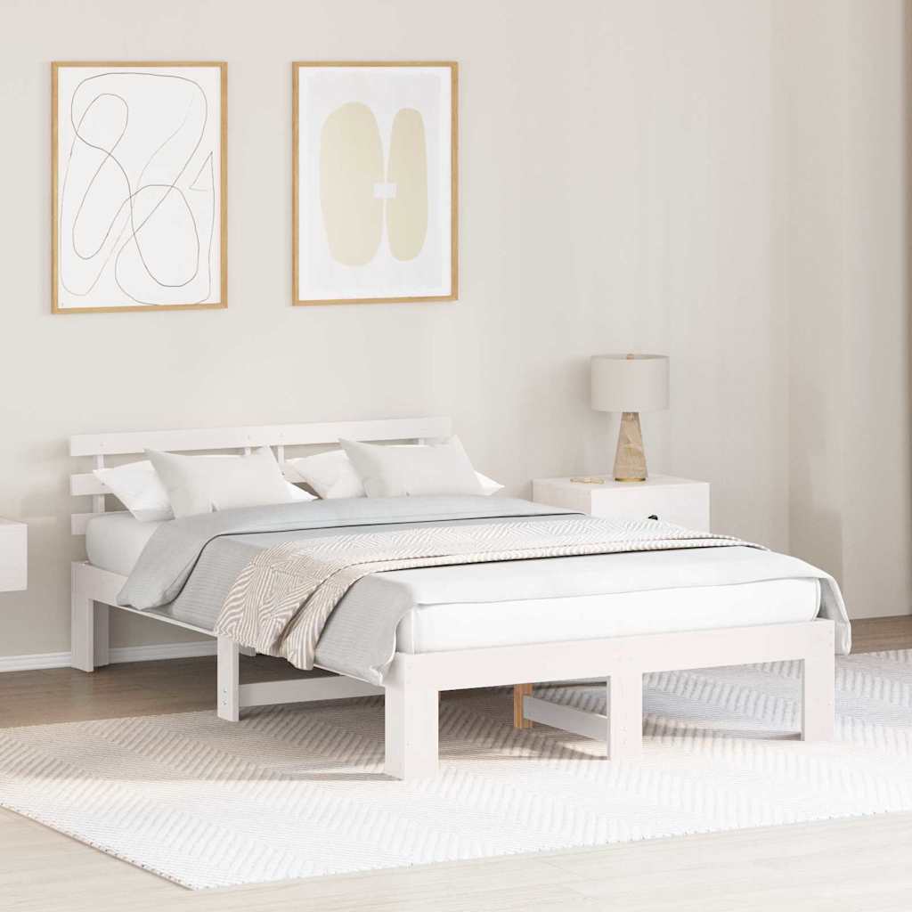Sengestel med hovedgærde Hvid 120 x 190 cm Massiv fyrretræ