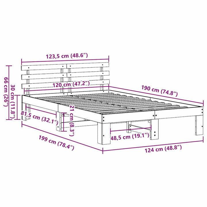 Sengestel med hovedgærde Hvid 120 x 190 cm Massiv fyrretræ
