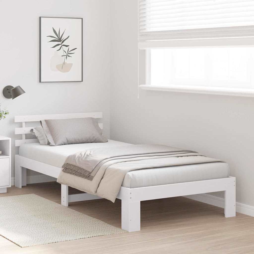 Sengestel med hovedgærde Hvid 100 x 200 cm Massiv fyrretræ