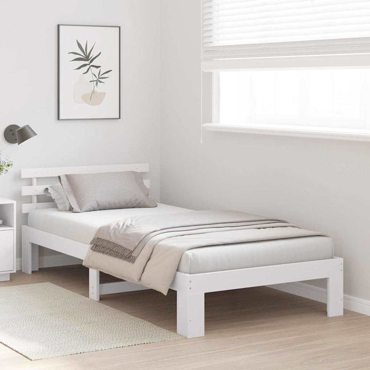 Sengestel med hovedgærde Hvid 100 x 200 cm Massiv fyrretræ