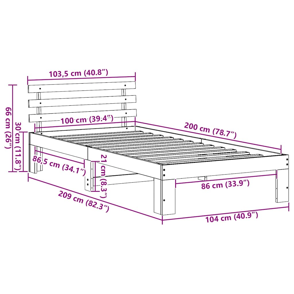 Sengestel med hovedgærde Voks brun 100 x 200 cm Massiv fyrretræ