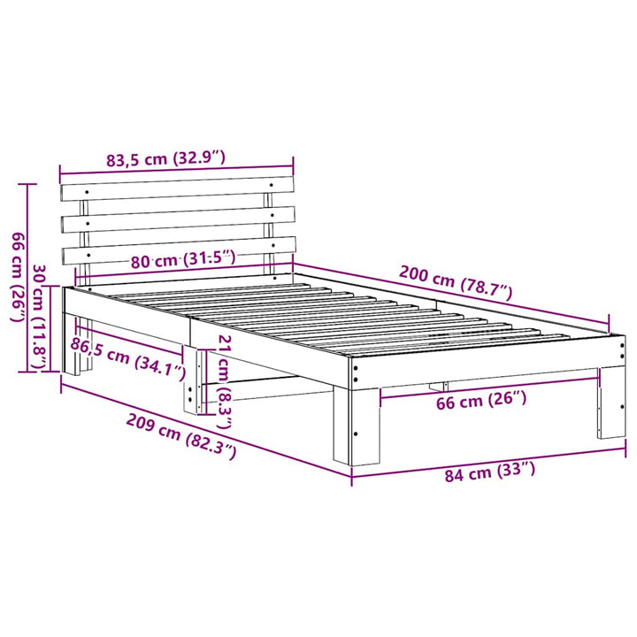 Sengestel med hovedgærde Voks brun 80 x 200 cm Massiv fyrretræ