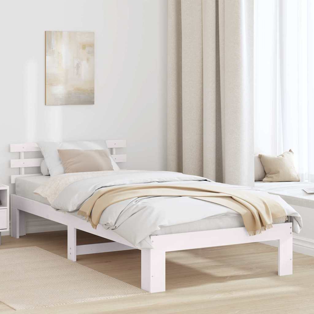 Sengestel med hovedgærde Hvid 90 x 190 cm Massiv fyrretræ