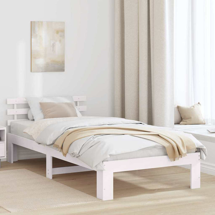 Sengestel med hovedgærde Hvid 90 x 190 cm Massiv fyrretræ