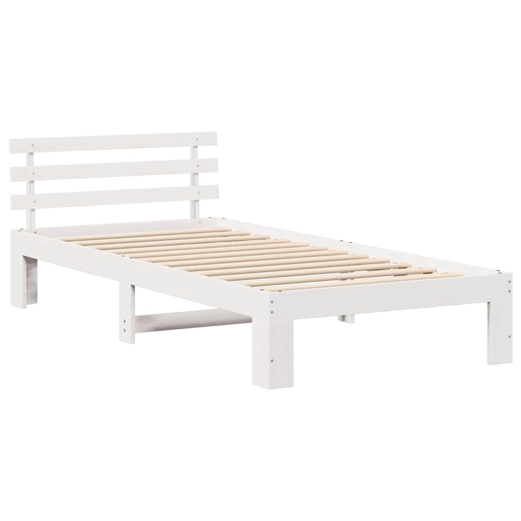 Sengestel med hovedgærde Hvid 90 x 190 cm Massiv fyrretræ