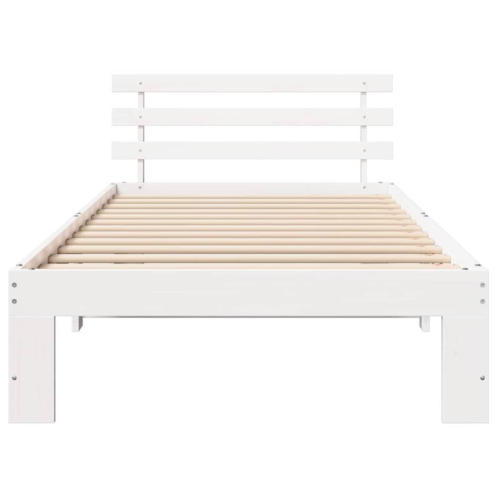 Sengestel med hovedgærde Hvid 90 x 190 cm Massiv fyrretræ