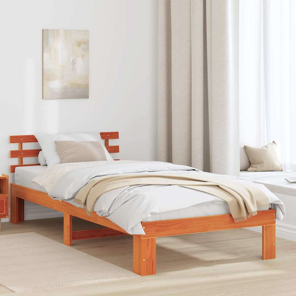 Sengestel med hovedgærde Voks brun 90 x 190 cm Massiv fyrretræ