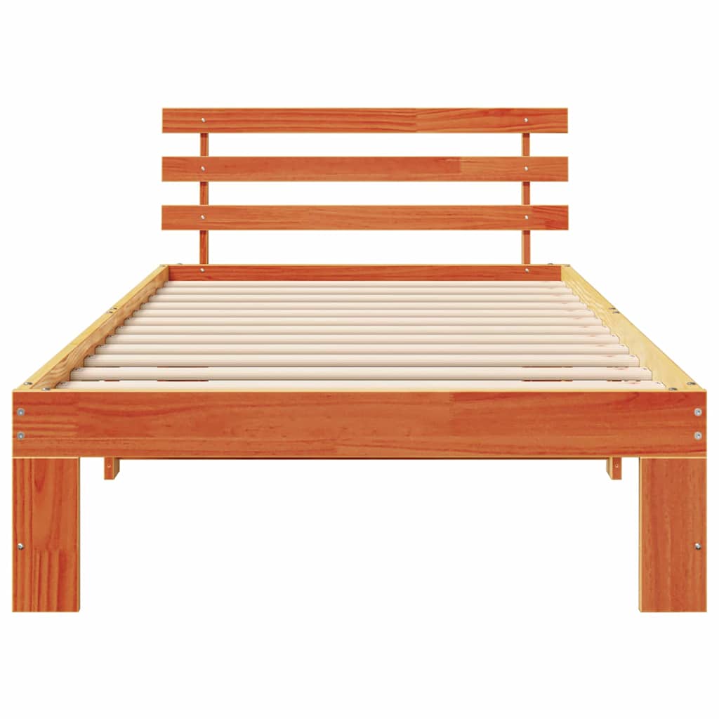 Sengestel med hovedgærde Voks brun 90 x 190 cm Massiv fyrretræ