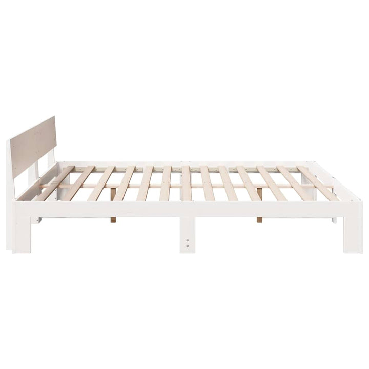 Sengestel med hovedgærde Hvid 200 x 200 cm Massiv fyrretræ