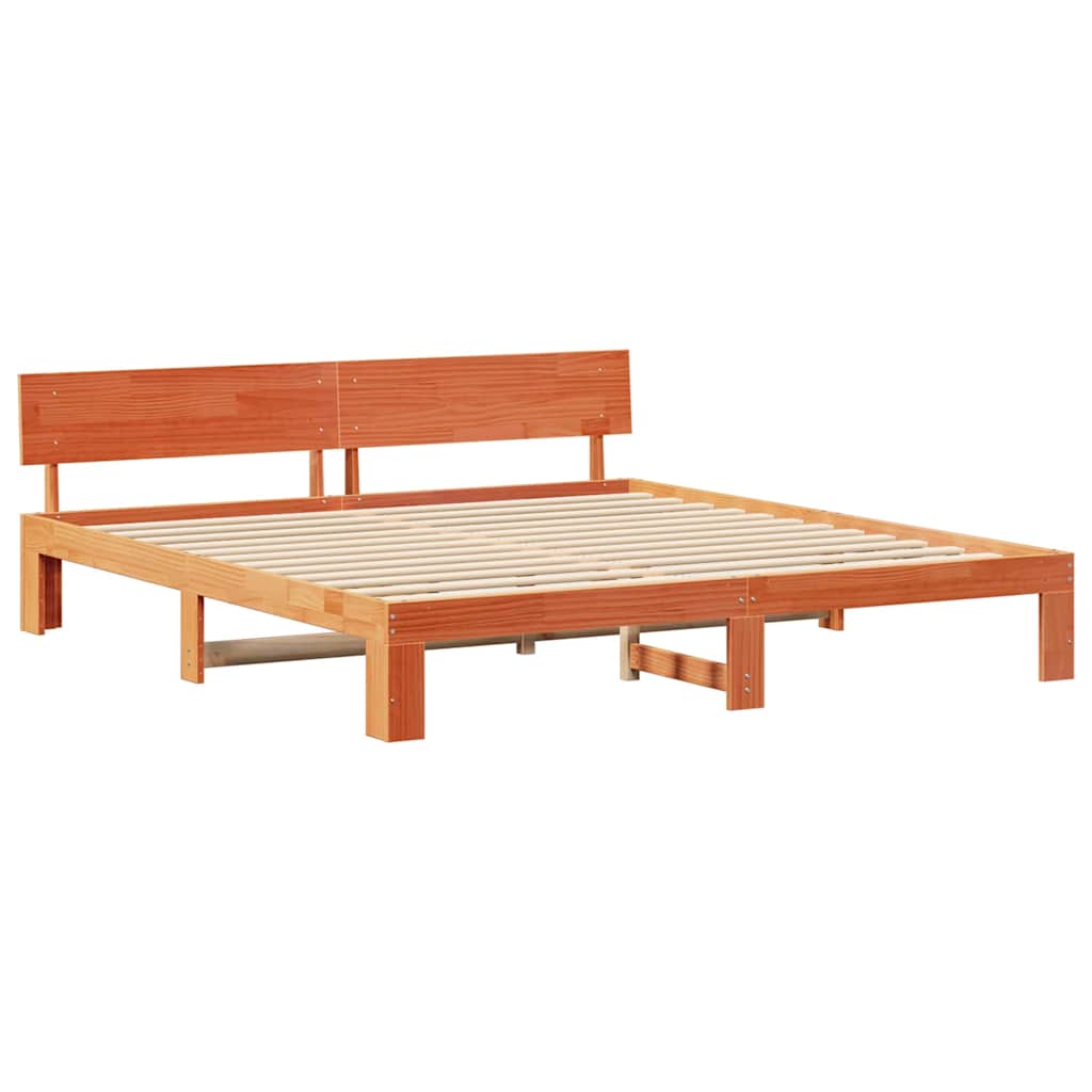 Sengestel med hovedgærde Voks brun 200 x 200 cm Massiv fyrretræ