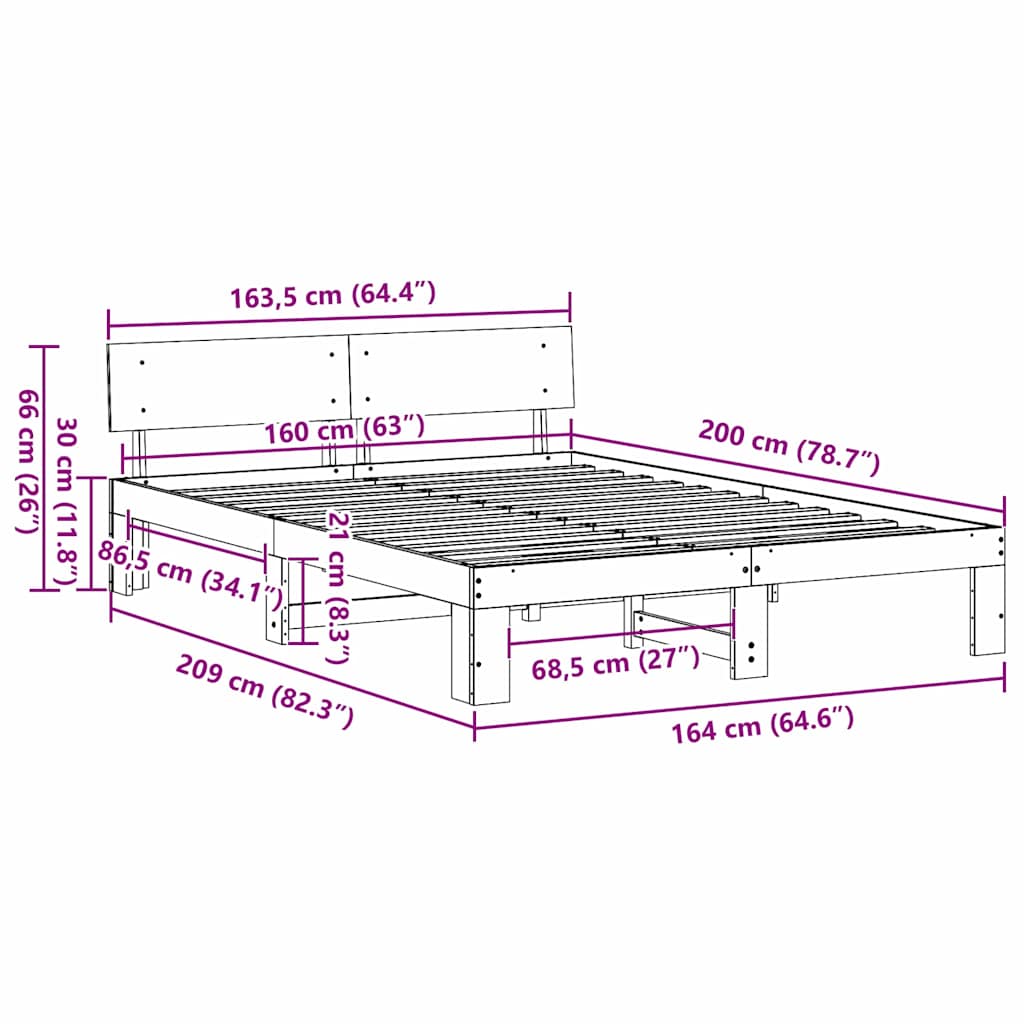Sengestel Naturfarvet 160 x 200 cm Massiv fyrretræ