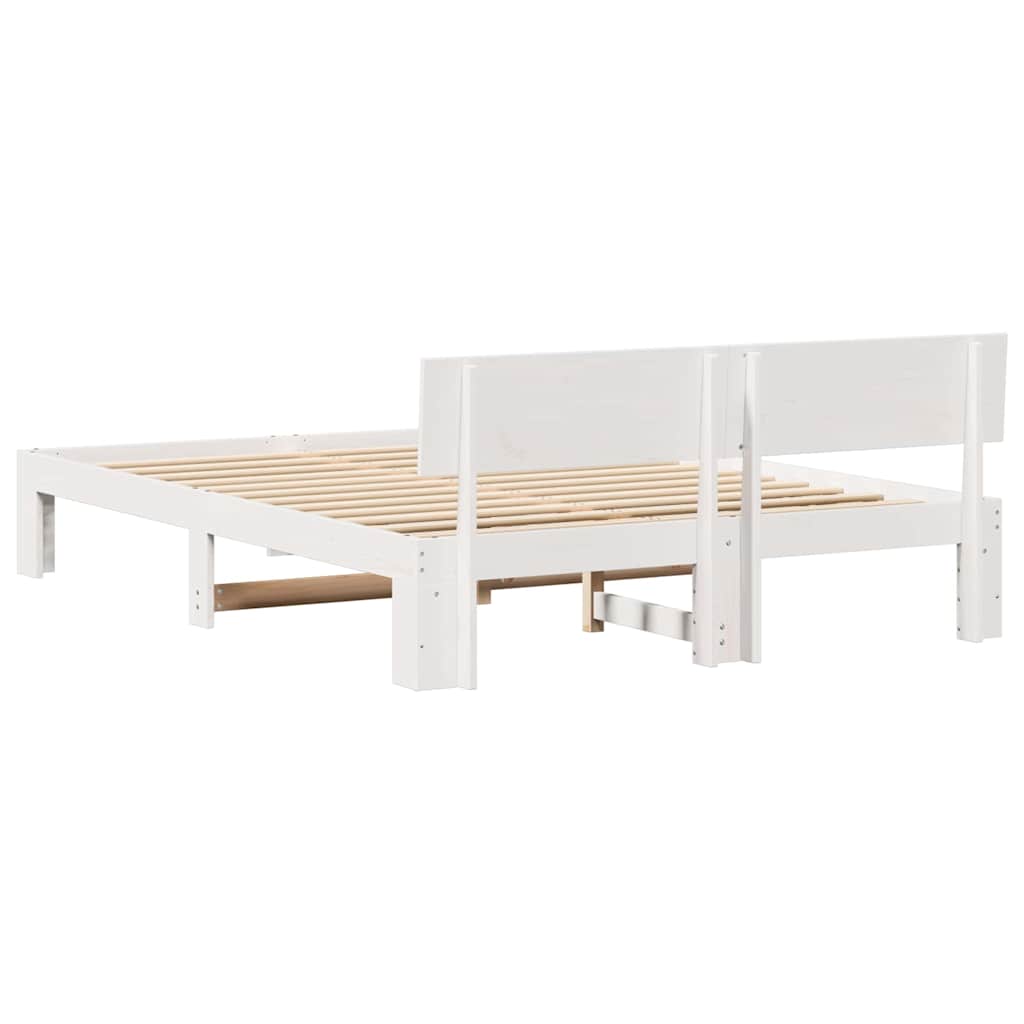 Sengestel med hovedgærde Hvid 160 x 200 cm Massiv fyrretræ