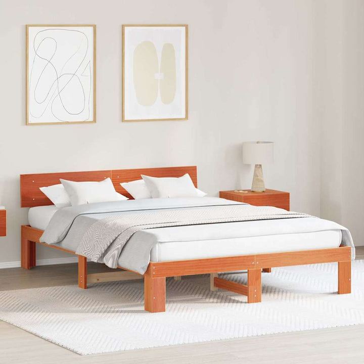 Sengestel med hovedgærde Voks brun 160 x 200 cm Massiv fyrretræ