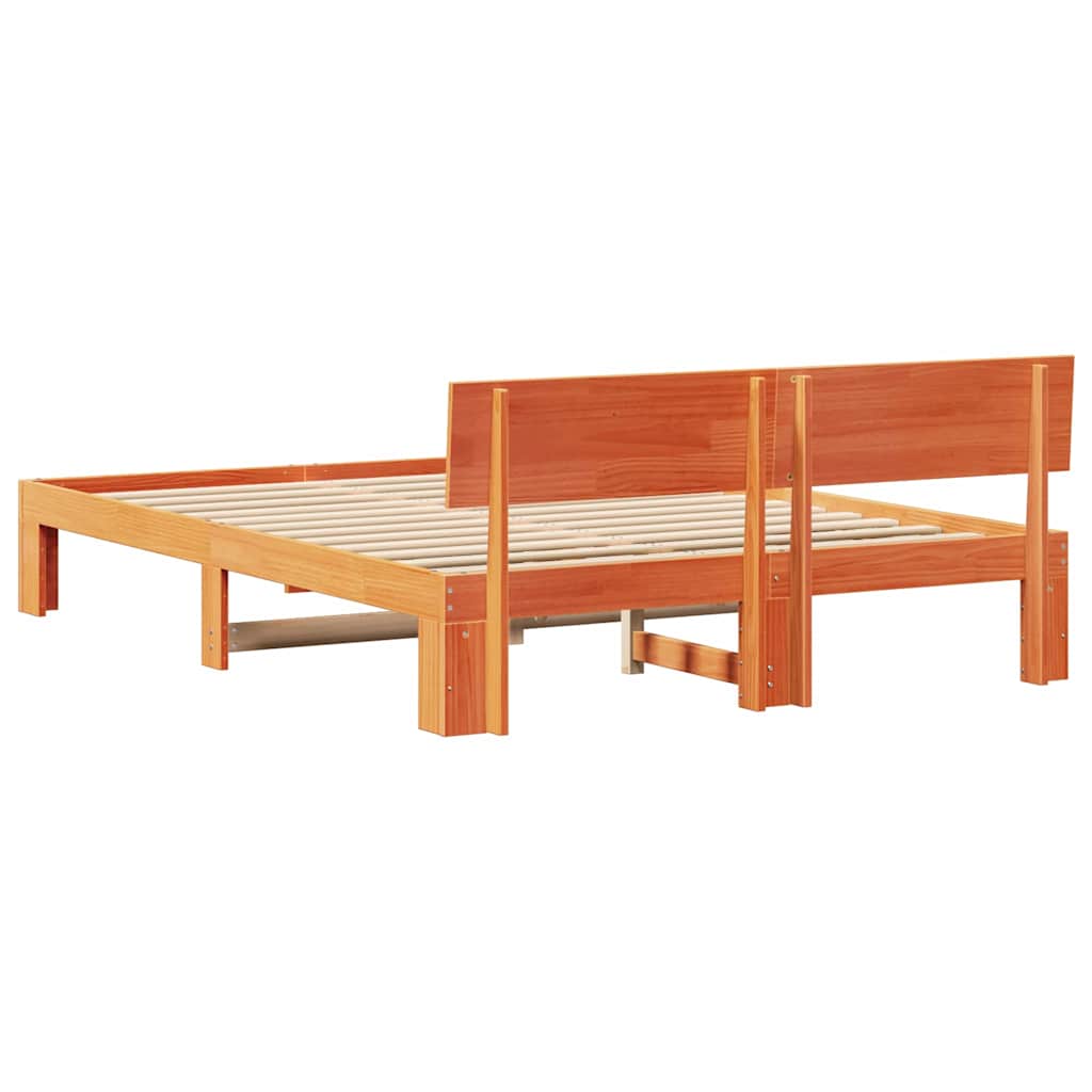 Sengestel med hovedgærde Voks brun 160 x 200 cm Massiv fyrretræ
