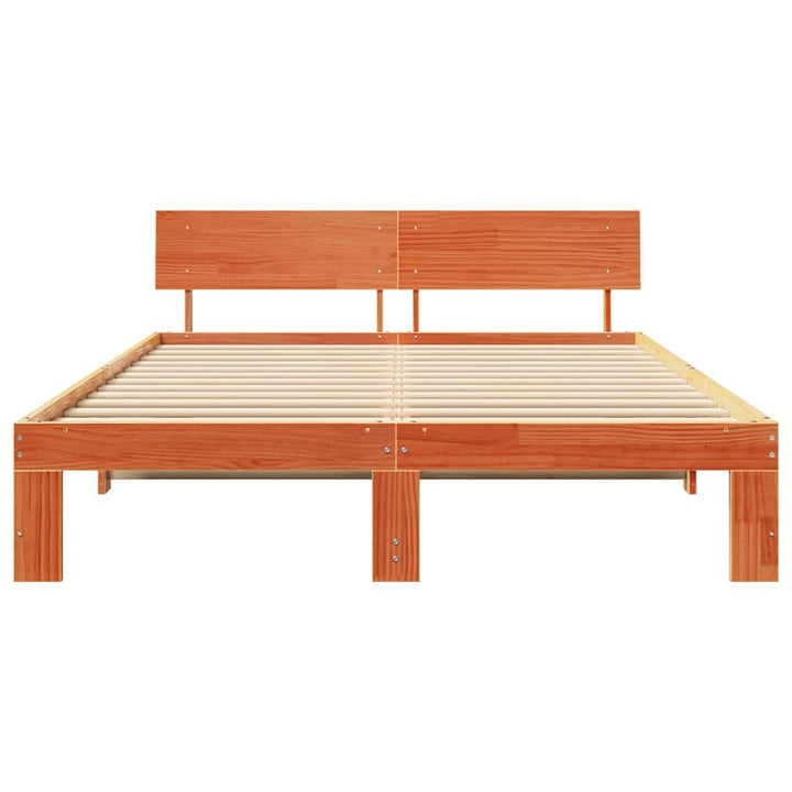 Sengestel med hovedgærde Voks brun 160 x 200 cm Massiv fyrretræ
