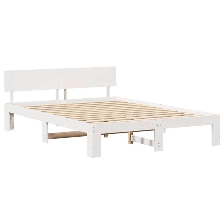 Sengestel med hovedgærde Hvid 150 x 200 cm Massiv fyrretræ