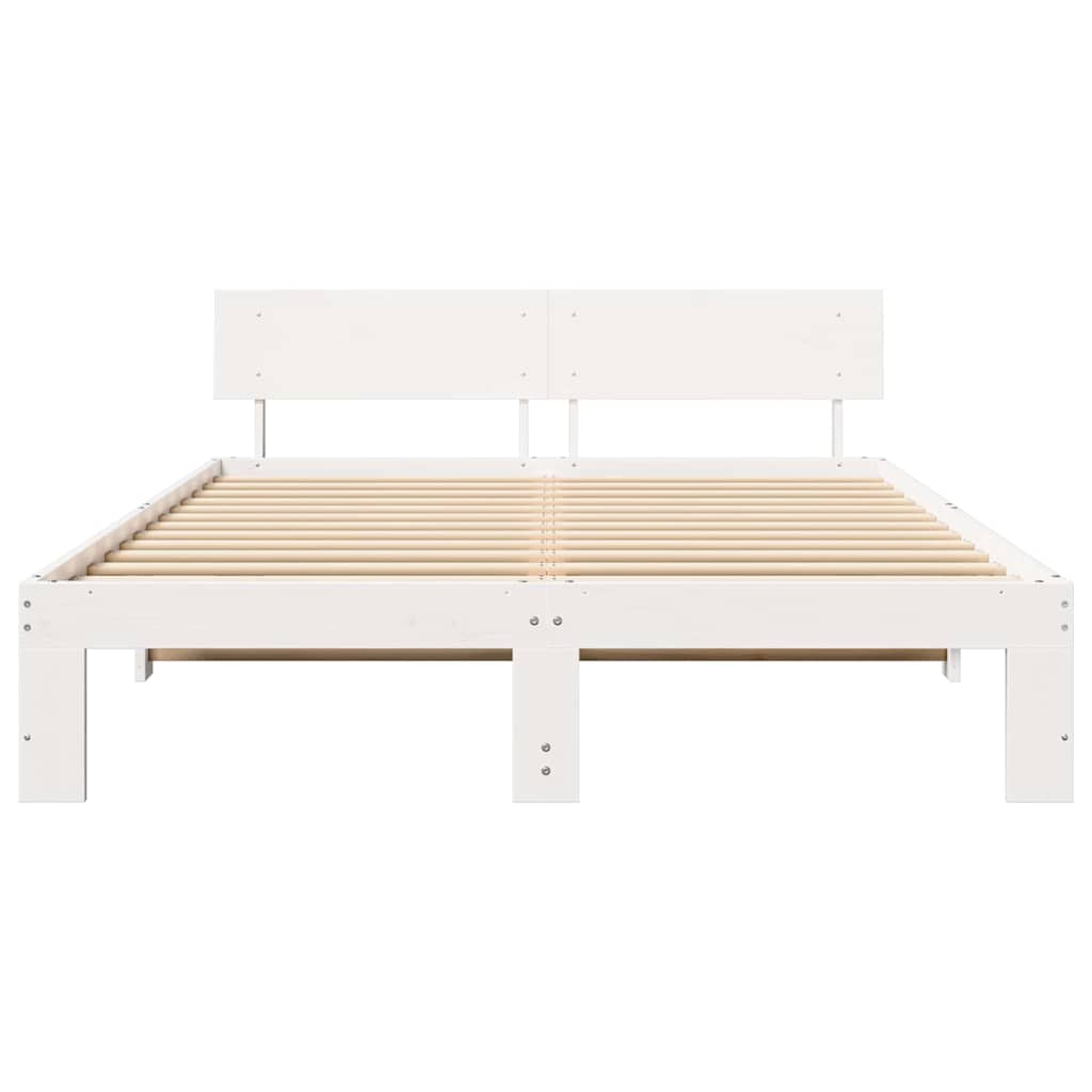 Sengestel med hovedgærde Hvid 150 x 200 cm Massiv fyrretræ