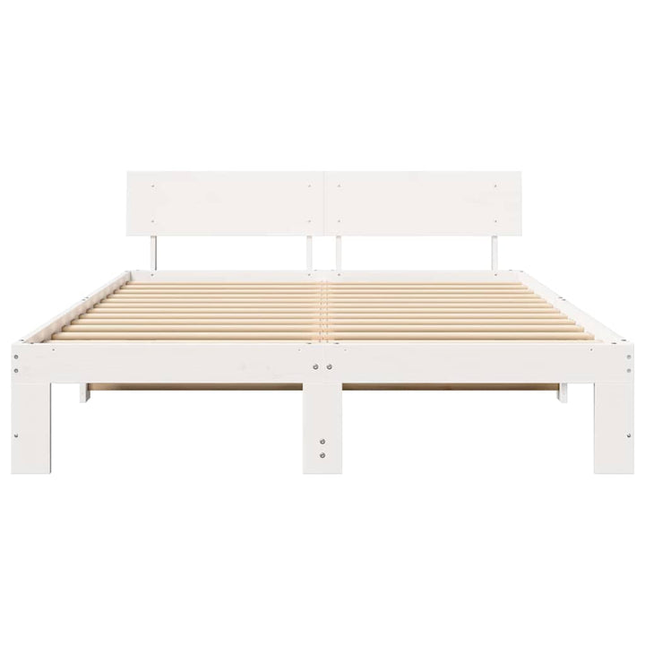 Sengestel med hovedgærde Hvid 150 x 200 cm Massiv fyrretræ