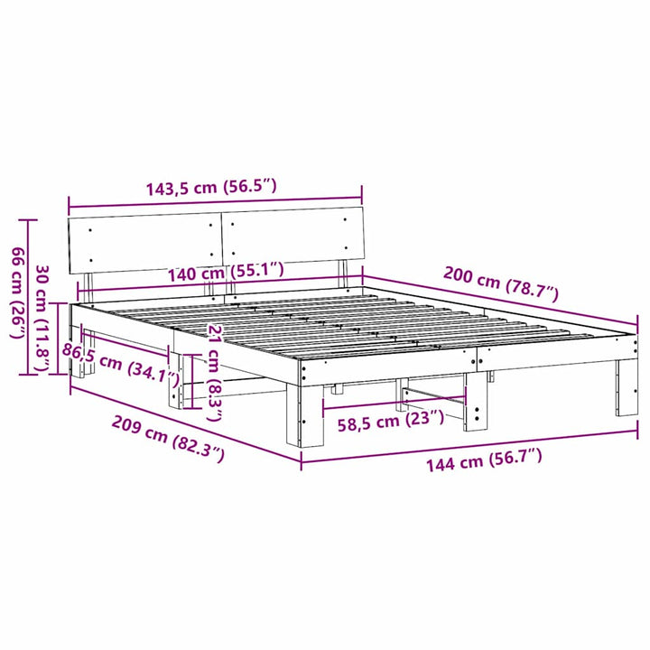 Sengestel med hovedgærde Hvid 140 x 200 cm Massiv fyrretræ