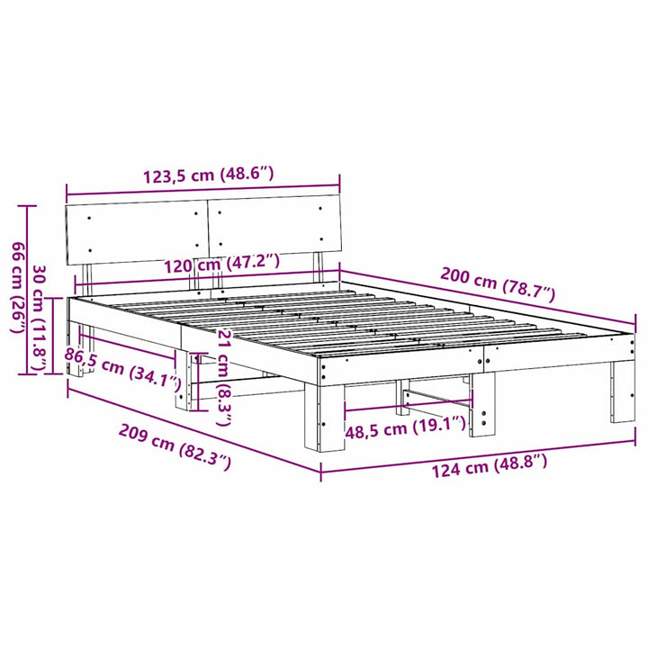 Sengestel Naturfarvet 120 x 200 cm Massiv fyrretræ