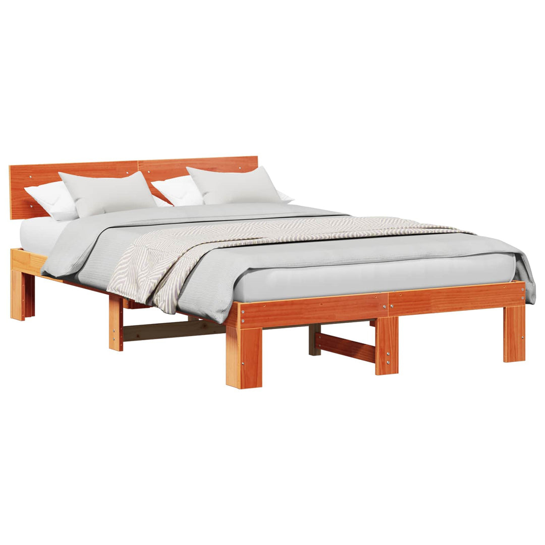 Sengestel med hovedgærde Voks brun 120 x 200 cm Massiv fyrretræ