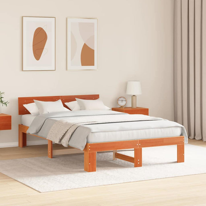 Sengestel med hovedgærde Voks brun 140 x 190 cm Massiv fyrretræ
