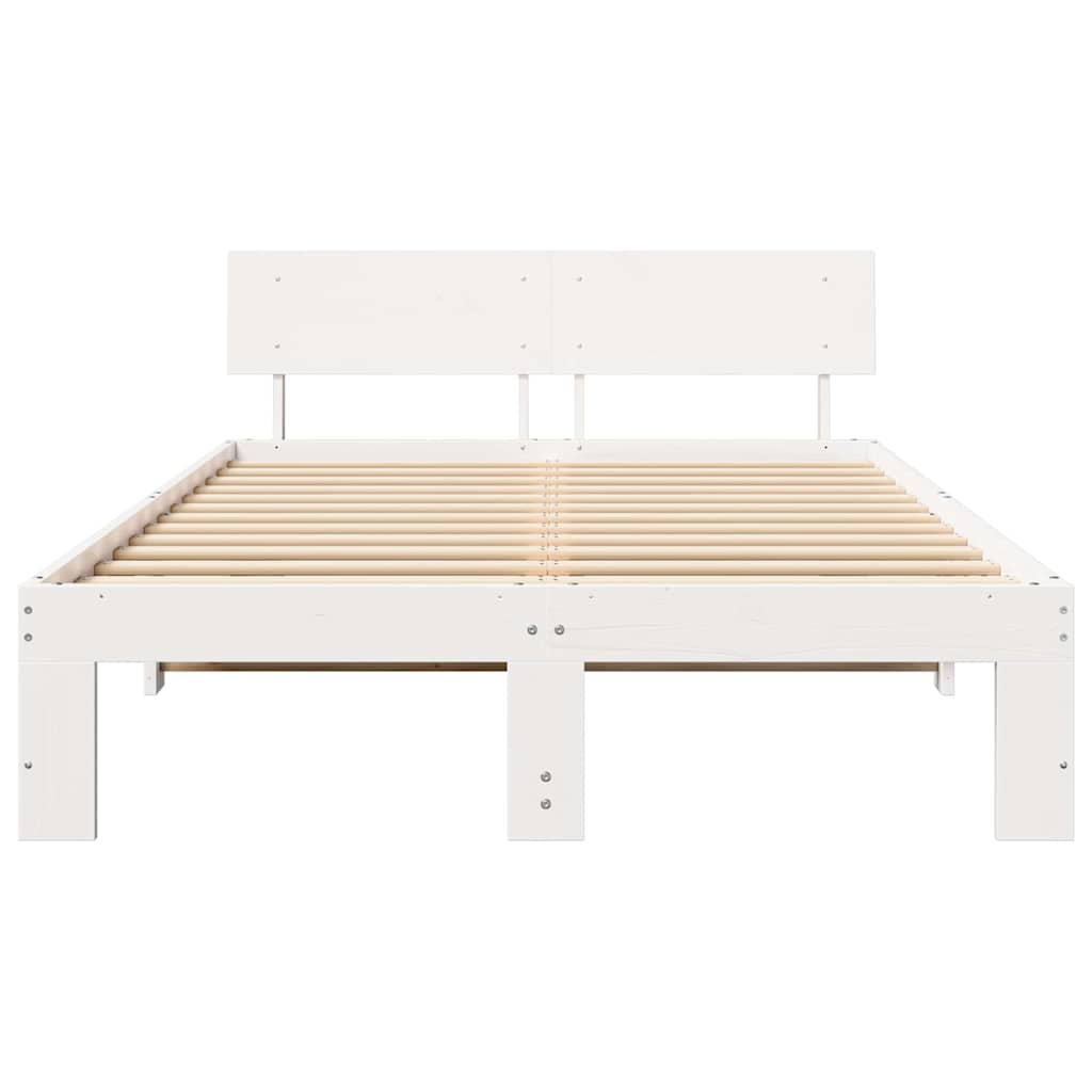 Sengestel med hovedgærde Hvid 135 x 190 cm Massiv fyrretræ
