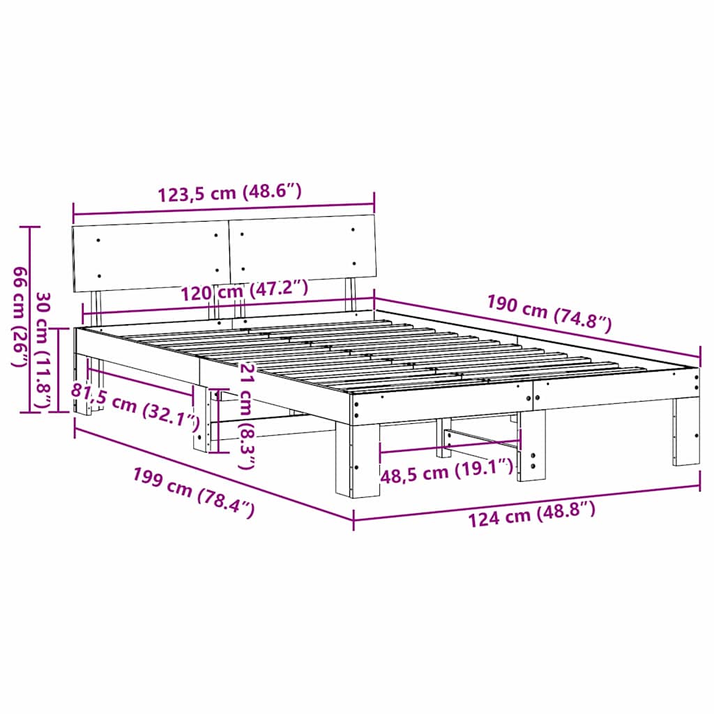 Sengestel med hovedgærde Hvid 120 x 190 cm Massiv fyrretræ