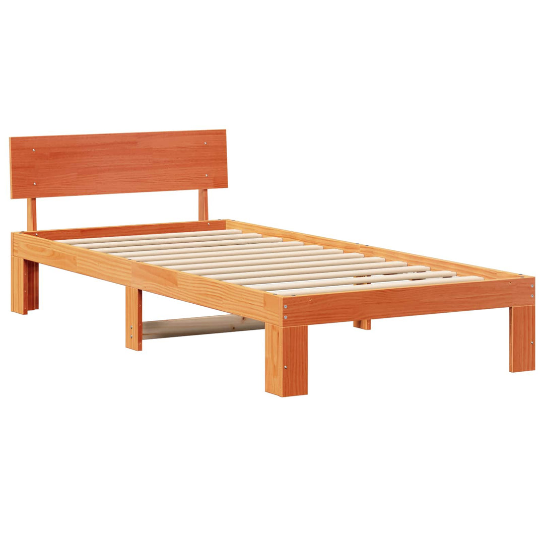 Sengestel med hovedgærde Voks brun 90 x 200 cm Massiv fyrretræ