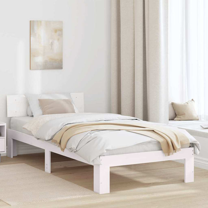 Sengestel med hovedgærde Hvid 90 x 190 cm Massiv fyrretræ