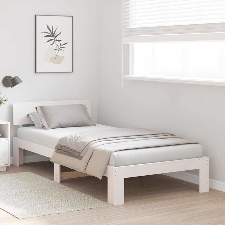 Sengestel med hovedgærde Hvid 90 x 190 cm Massiv fyrretræ