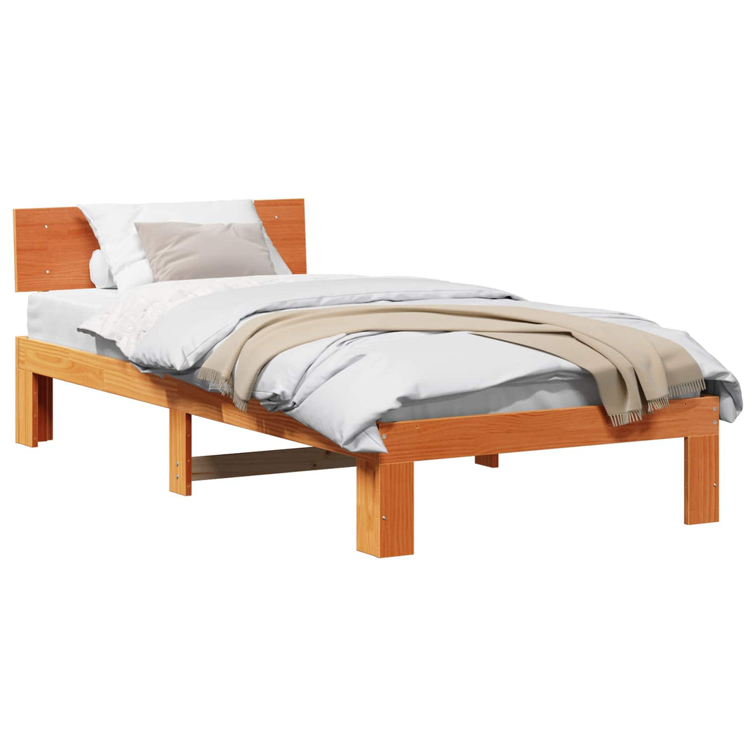 Sengestel med hovedgærde Voks brun 90 x 190 cm Massiv fyrretræ