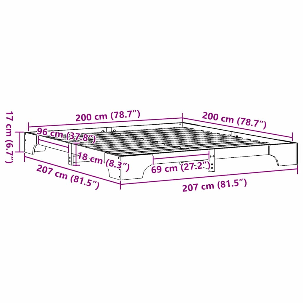 Sengestel Naturfarvet 200 x 200 cm Massiv fyrretræ