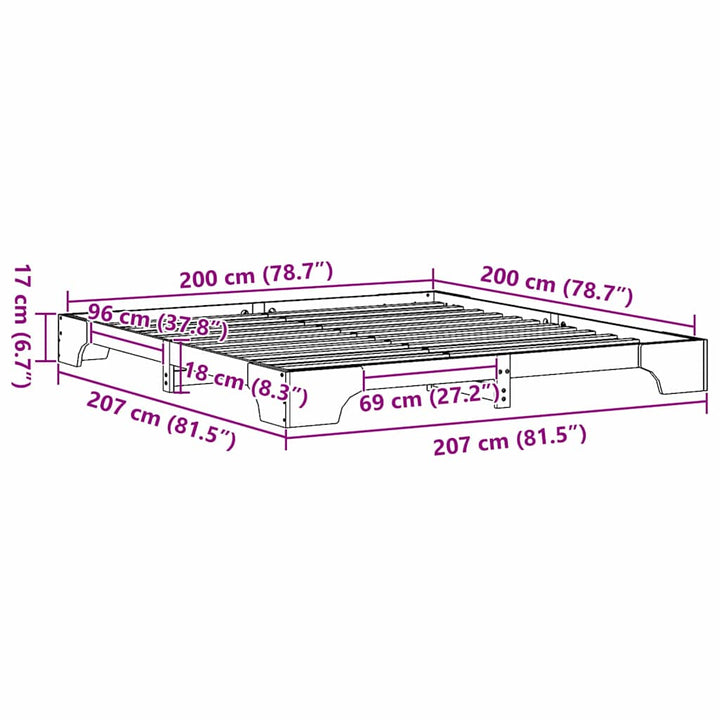 Sengestel Hvid 200 x 200 cm Massiv fyrretræ