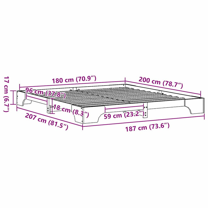 Sengestel Naturfarvet 180 x 200 cm Massiv fyrretræ