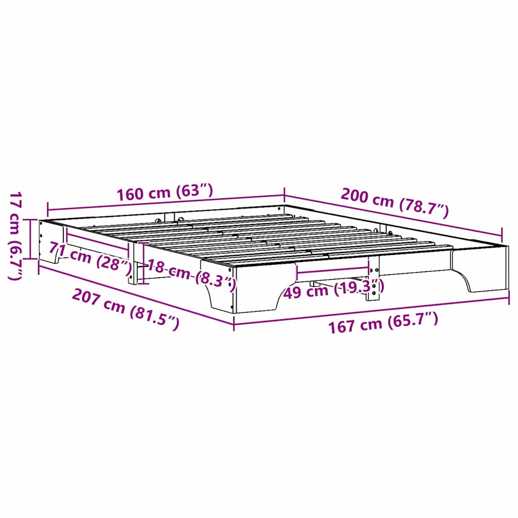Sengestel Naturfarvet 160 x 200 cm Massiv fyrretræ