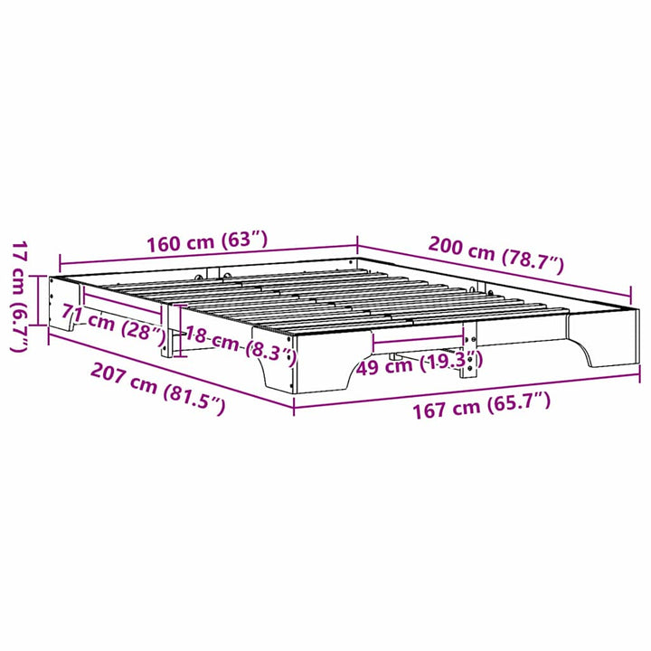 Sengestel Naturfarvet 160 x 200 cm Massiv fyrretræ