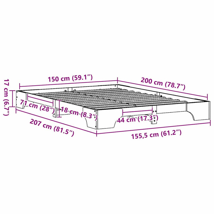 Sengestel Hvid 150 x 200 cm Massiv fyrretræ