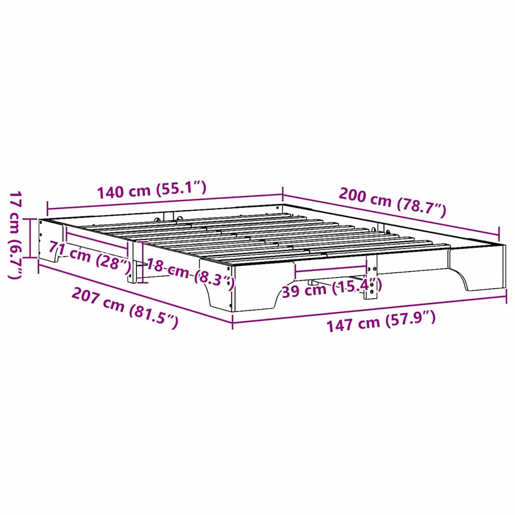 Sengestel Voks brun 140 x 200 cm Massiv fyrretræ