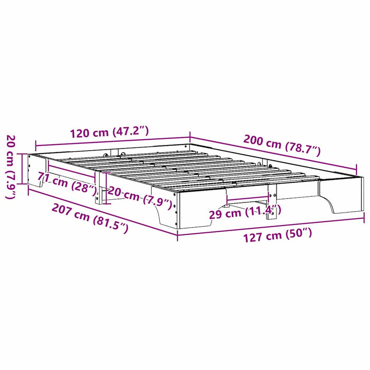 Sengestel Hvid 120 x 200 cm Massiv fyrretræ