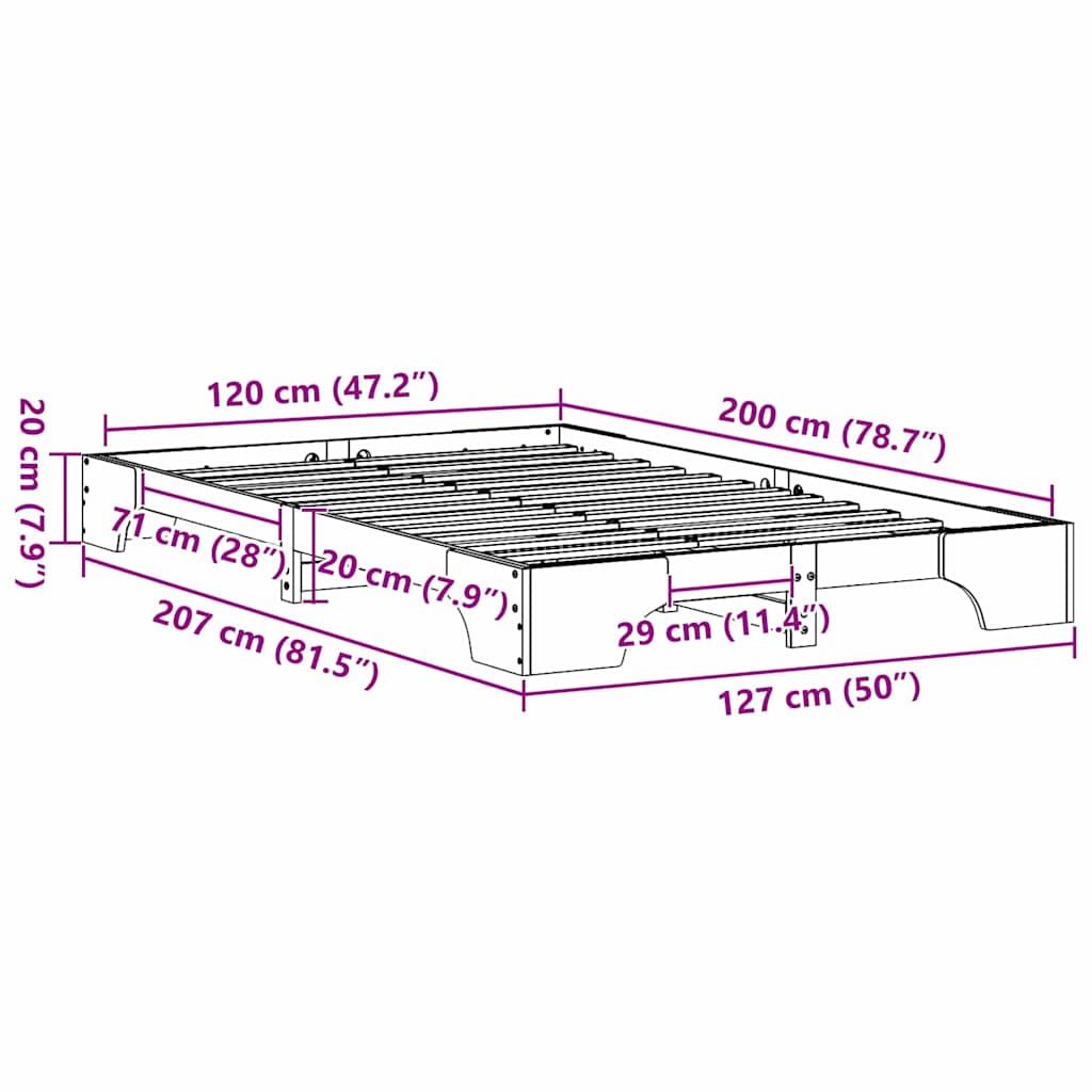 Sengestel Voks brun 120 x 200 cm Massiv fyrretræ