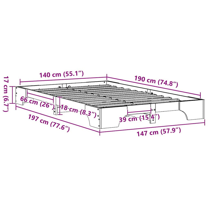 Sengestel Hvid 140 x 190 cm Massiv fyrretræ