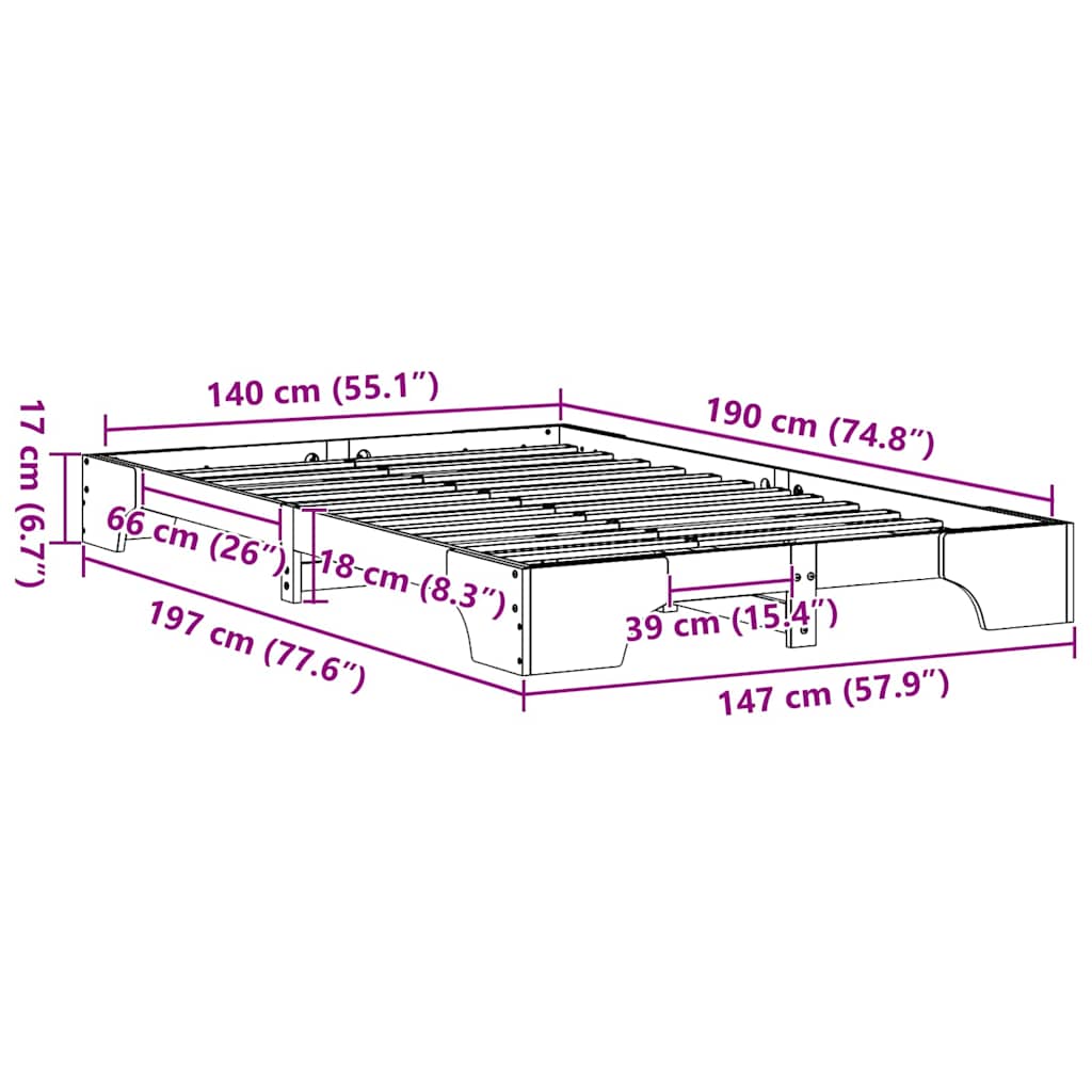 Sengestel Voks brun 140 x 190 cm Massiv fyrretræ