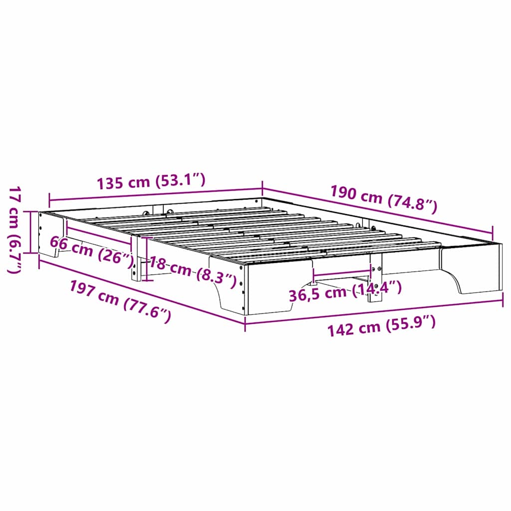 Sengestel Naturfarvet 135 x 190 cm Massiv fyrretræ