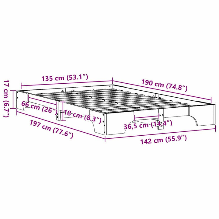 Sengestel Naturfarvet 135 x 190 cm Massiv fyrretræ