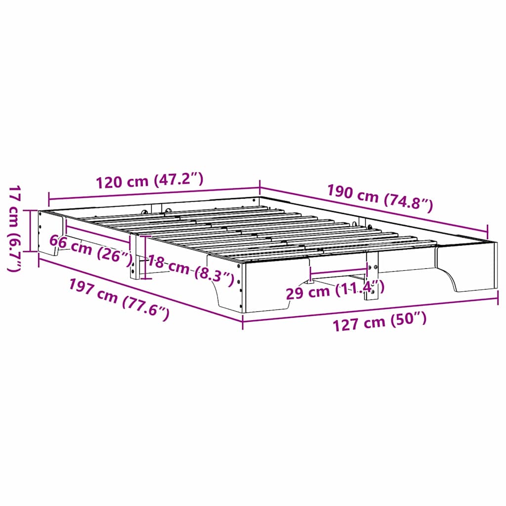 Sengestel Hvid 120 x 190 cm Massiv fyrretræ