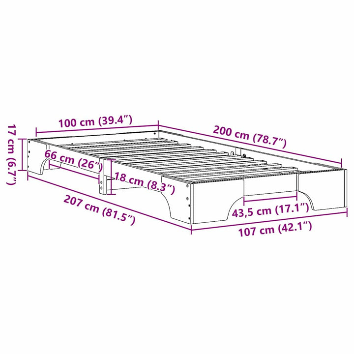 Sengestel Naturfarvet 100 x 200 cm Massiv fyrretræ