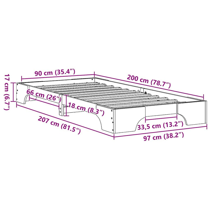 Sengestel Massiv fyrretræ 90 x 200 cm Massivt fyrretræ