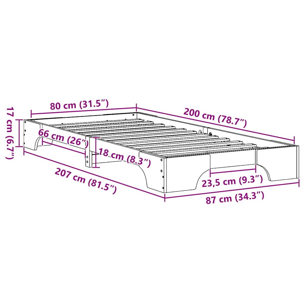 Sengestel Hvid 80 x 200 cm Massiv fyrretræ