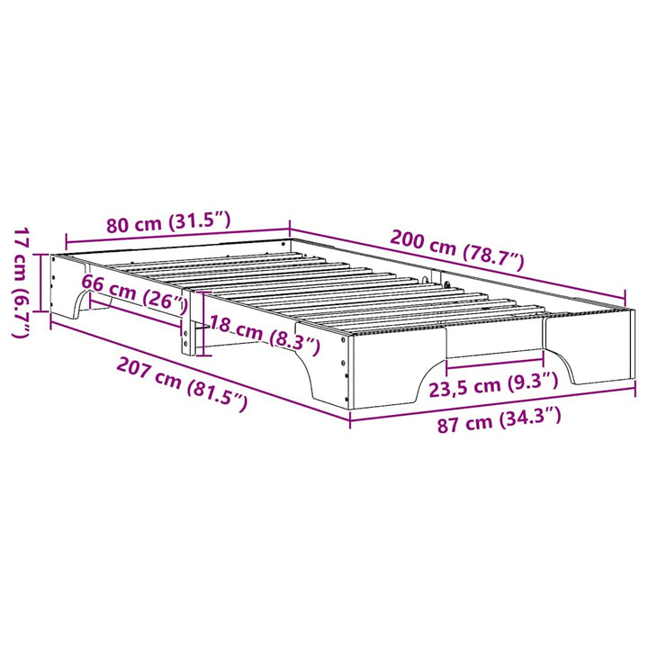 Sengestel Hvid 80 x 200 cm Massiv fyrretræ